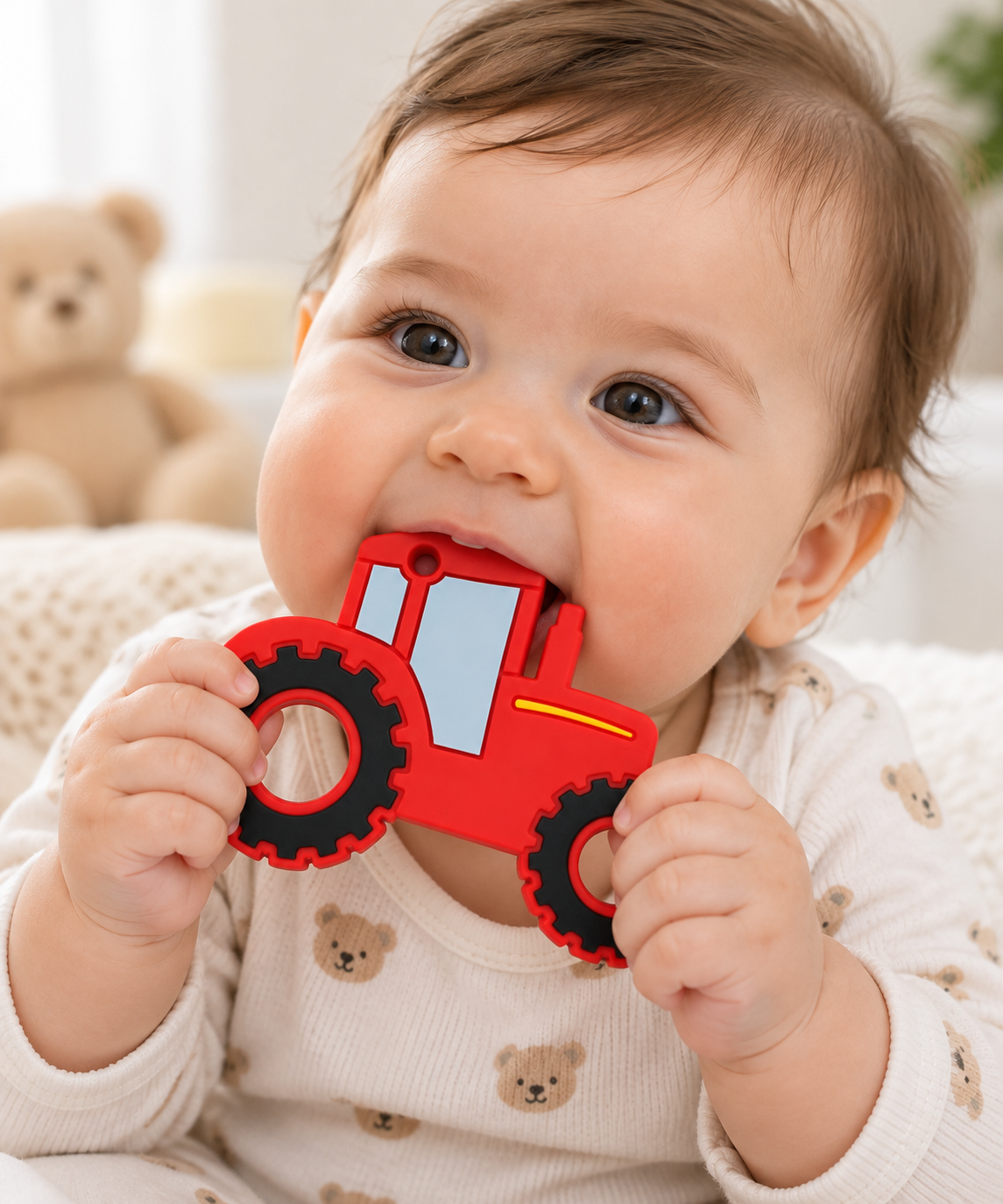 Red Tractor Silicone Baby Teether